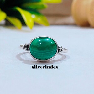 Sterling Silver Malachite Ring, Oval Malachite Healing Gemstone Ring, Handmade Everyday Ring, Green Stone Ring, Women Ring, Handmade Gift...