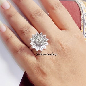 Silver Sunflower Ring, Boho Sterling Silver Ring, Flower Ring, Handmade Ring, Women Ring, Gift For Her, Vintage Art Ring,