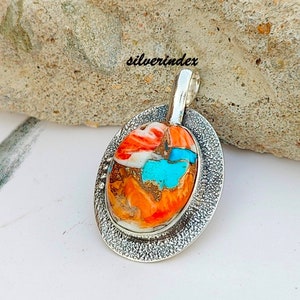 Oyster Copper Turquoise Necklace, 925 Sterling Silver Oyster Boho Pendant, Oyster Gemstone  Pendant, Oval Shape Necklace, Silver Necklace,