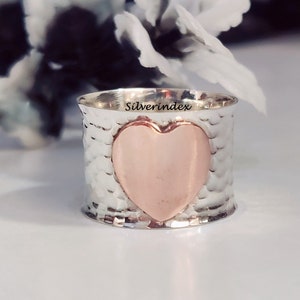 Sterling Silver Heart Ring: Hammered Copper Wide Band