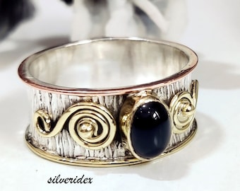 Anello Dichiarazione In Argento Sterling 925 Con Onice Nera Fatto A Mano India Design M 394465 Anello Dichiarazione In Argento Sterling 925 Con Onice Nera Fatto A Mano India Design M 394465