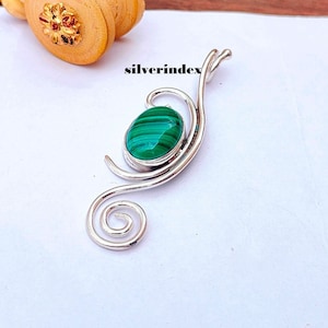 Colgante de malaquita natural, collar de plata de ley 925, colgante de piedra preciosa ovalada de 13 x 18 mm, colgante para mujer, joyería hecha a mano, regalo para ella
