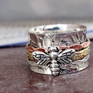 Kupfer Messing Bienenring, 925er Silber Spinner Ring, Queen Bee Ring, Schöne handgemachte Ring, Frauen Geschenk Schmuck, Designer Ring, Geschenk für sie