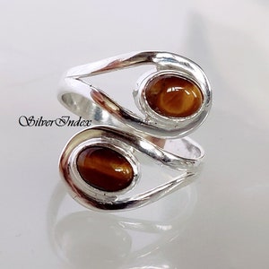 Hand Crafted Yellow Tiger&#39;s Eye Ring, Adjustable Gemstone Ring, Signet Ring Tiger Eye, Oval tiger Eye Ring, Tiger Eye Jewelry, Silver Gift