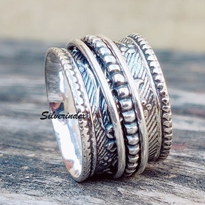 Blumen Spinner Ring, 925 Silber Spinner Ring, handgemachter Ring, Meditation Ring, Fidget Ring, Spinner Ring Für Frau, Geschenk für Sie / Ihn
