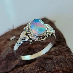 Rainbow Fire Aurora Opal Ring, 925 Sterling Silver Jewelry, Opal Doublet Ring, Minimalist Opal Ring, Ring For Girls, Engagement Ring Gift