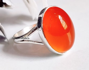 Handmade Oval Carnelian Ring, 925 Sterling Silver Band