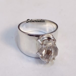 Herkimer Diamond 925 Sterling Silver Ring, Raw Herkimar Plain Band Handmade Ring, April Birthstone, Diamond Thumb Ring Gift for Christmas