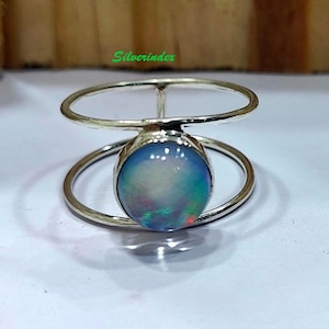 Gorgeous Aurora Opal Ring, Sterling Silver Statement Ring, Opal Ring Jewelry, Mother&#39;s Day Gift, Ring For Girls and Women, Multi Color Ring