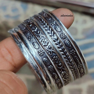 7 Set of Flower Bangles, 925 Sterling Silver Bangles, 7 Designer Bangles, Valentine Day Gift For Girls, Wedding Gift For Women, Gift For Her