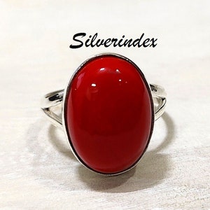 Red Coral Silver Ring Solid 925 Sterling Silver Minimalist Ring Handmade Mothers Day Gift Personalized Gift Rings For Women, Coral Ring Gift