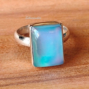 Aurora Opal Ring, Sterling Silver Ring, Aurora Opal Ring, Plain Band Opal Ring, Handmade Gemstone Ring, Boho Jewelry, Wedding Gift For Her