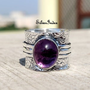 Amethyst Ring, 925 Silver Ring, Triple Band Ring, Statement Ring, Gemstone Ring, Purple Stone Ring, Natural Amethyst Silver Ring, Gift Ring