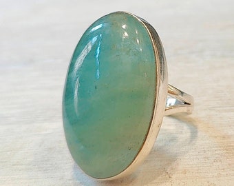 Handmade Oval Aquamarine Sterling Silver Ring, Gift For Her