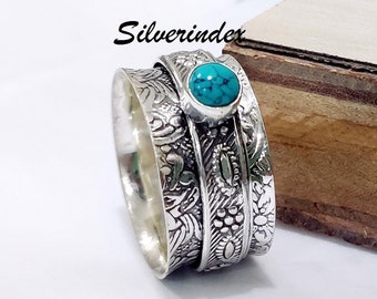 Details about / Turquoise Gemstone 925 Sterling Silver Spinner Handmade Ring All Size A212