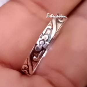 Sterling Silver Ring Solid 925 Flower Band, Silver Floral Band, Simple Ring, Floral Ring, Wedding Band, Stacking Ring, Floral Pattern Ring