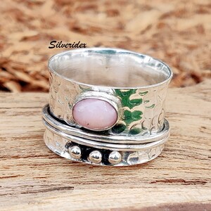 Pink Opal Spinner Ring, 925 Sterling Silver Ring, Gemstone Spin Ring, Handmade Jewelry, Oval Stone Ring, Opal Band Ring, Birthday Gift Item.