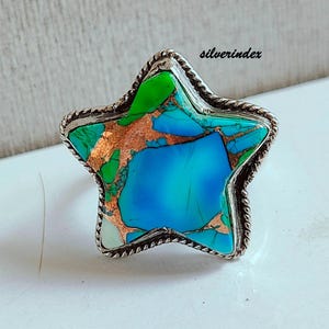 Peacock Dahlia Turquoise Star Design Ring, Peacock Dahlia Gemstone Silver Ring, Jewelry For Women,Antique Ring, Wedding Gift, Dahlia Jewelry