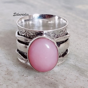 Pink Opal Three Band Spinner Ring, 925 Silver Ring, Hammered Spin Ring, Handmade Ring, Boho Ring, Thumb Ring, Ring For Men & Women Ring