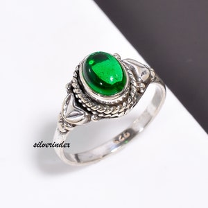 Anello ovale con smeraldo, realizzato a mano: anello di fidanzamento in argento sterling 925