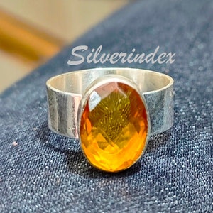 Faceted Ctirine 925 Sterling Silver Ring, Handmade Ring, Oval Citrine Ring, November Birthstone Ring Gift For All, Citrine Jewelry For Her