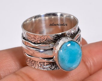 Larimar Spinner Ring: Handmade 925 Sterling Silver Fidget Ring