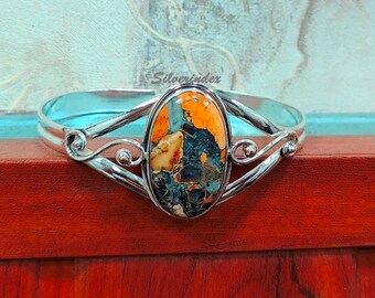 Brazalete ajustable de plata de ley con jaspe maligano