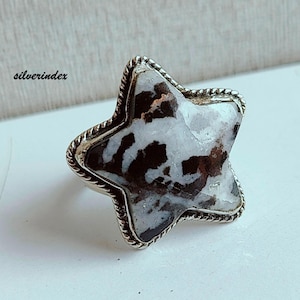 Zebra Jaspis Stern Design Ring, Zebra Jaspis Silber Ring, Schmuck für Frauen, Party tragen Geschenk, Boho Ring, Jaspis Edelstein Ring, Geschenk Schmuck