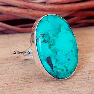 Mohave Turquoise Ring, Sterling Silver Ring, Handmade Ring,  Gemstone Ring, Green Mohave Ring, Women Ring, Oval Shape Ring, Gift For Her...