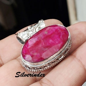 Red Ruby 925 Sterling Silver Boho Pendant, Ruby Gemstone Pendant For Women, Handmade Jewelry, Ruby Silver Pendant, Necklaces For Women..