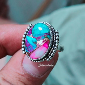 Pink Copper Turquoise Ring, Designer Band Ring, Handmade Jewelry, Perfect Ring, Women Ring, Boho Ring, 925 Sterling Silver Ring, Gift Ring,