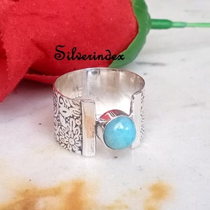 Larimar Ring, 925 Silver Ring, Statement Ring, Designer Ring,Handmade Ring, Gemstone Ring, Boho Ring, Stone Ring, Women Ring, Gift For Her