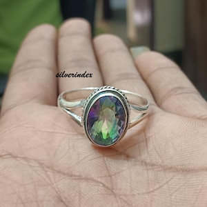 Designer Mystic Topaz Ring, 925 Sterling Silver Ring, Thumb Ring, Women Gift Jewelry, Handmade Ring, Beautiful Ring, Wedding Gift For Her