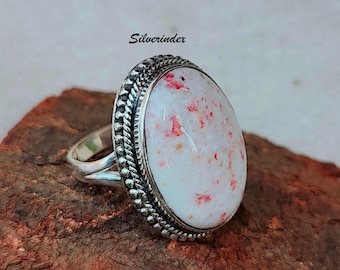 Anillo artesanal de plata de ley con cinabrio, joyería boho para mujer