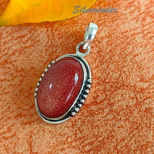 Sparkle Sunstone Sterlingsilber Anhänger, Ovaler Sonnenstein Anhänger, Frauen Halskette, spiritueller Heilung Kristall, Sunstone Halskette Geschenk für Sie