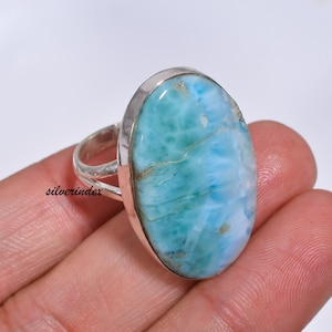 Larimar Handmade Ring, Gemstone Ring, 925 Silver Ring, Statement Ring, Boho Ring, Stone Ring, Larimar Jewelry, Women Ring, Gift Her