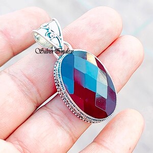 Faceted Garnet Pendant With 925 Sterling Silver, Oval Gemstone Pendant, Handmade Necklace Jewelry, Pendant Gift For Women , Designer Pendant