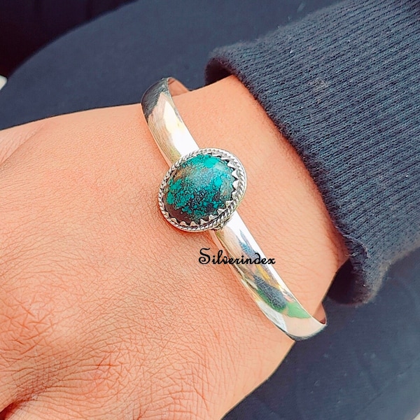Sterling Silver Tibetan Turquoise Bangle: Adjustable Cuff, Handmade