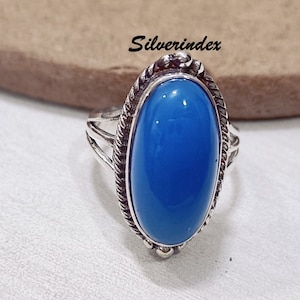 Blue Chalcedony Ring, 925 Silver Sterling Ring, Beautiful Ring, Oval Stone Shape Ring, Gift Ring, Handmade Ring, Women Ring.