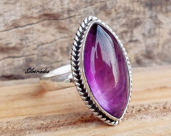 Marquise Amethyst 925 Sterling Silver Ring, Handmade Band