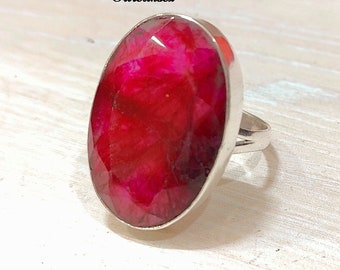 Handmade Oval Ruby 925 Sterling Silver Ring, Boho Statement Ring