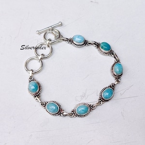 Larimar Bracelet, Handmade Bracelet, 925 Sterling Silver Bracelet, Women Bracelet Jewelry, Bracelet For Christmas Length 7.5”