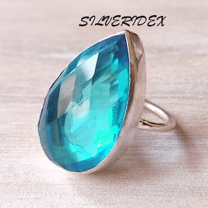 Blue Topaz 925 Sterling Silver Ring, Handmade Ring, Promise Ring, Gemstone Ring,  Engagement Ring, Blue Topaz Jewelry, Christmas Gift Item.