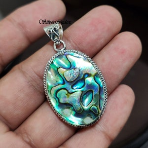 Abalone Shell Pendant With 925 Sterling Silver, Designer Boho Pendant, Shell Stone Jewelry Necklace, Abalone Gift Pendant, Women Pendant...