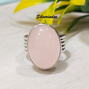 Rose Quartz Band Ring, 925 Sterling Silver, Handmade Jewelry, Oval Shape, Perfect Ring, Designer Ring, Etsy Ring, Gift For Friend, Boho Ring