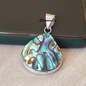 Abalone Shell Pendant, Pear Shone Shape, 925 Sterling Silver, Designer Boho Pendant,Women Gift Jewelry, Handmade Pendant, Etsy Jewelry