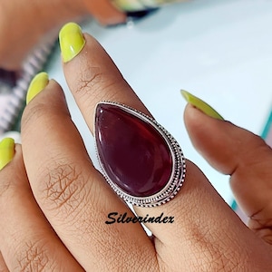Stunning Garnet Ring With Sterling Silver For Women / Girls, Large Red Garnet Handmade Ring Jewelry, Wedding & Anniversary Gift Ring For Her