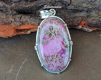 Purpurite Cabochon Pendant, Oval Stone, 925 Sterling Silver