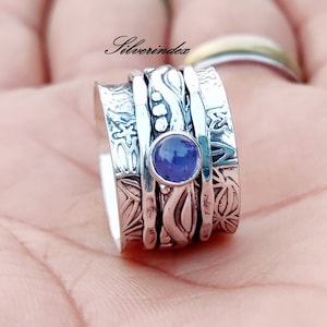 Natural Tanzanite Ring, 925 Sterling Silver Ring, Designer Spinner Ring, Gemstone Ring, Handmade Ring, Meditation Ring, December Birthstone