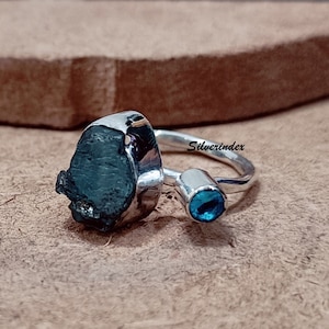 Raw Aquamarine & Blue Topaz, Two Stone Ring, Handmade Jewelry, 925 Sterling Silver, Wonderful Ring, Amazing Ring, Best Birthday Gift,